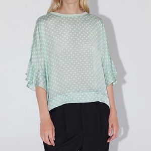 Mint green Zara shirt with white polka dots